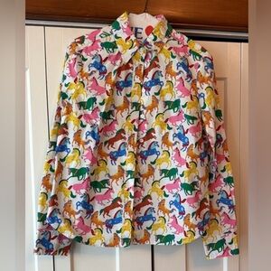 Boden bright Multicolor Horse Print Button-Down Shirt. Trendy horse lovers